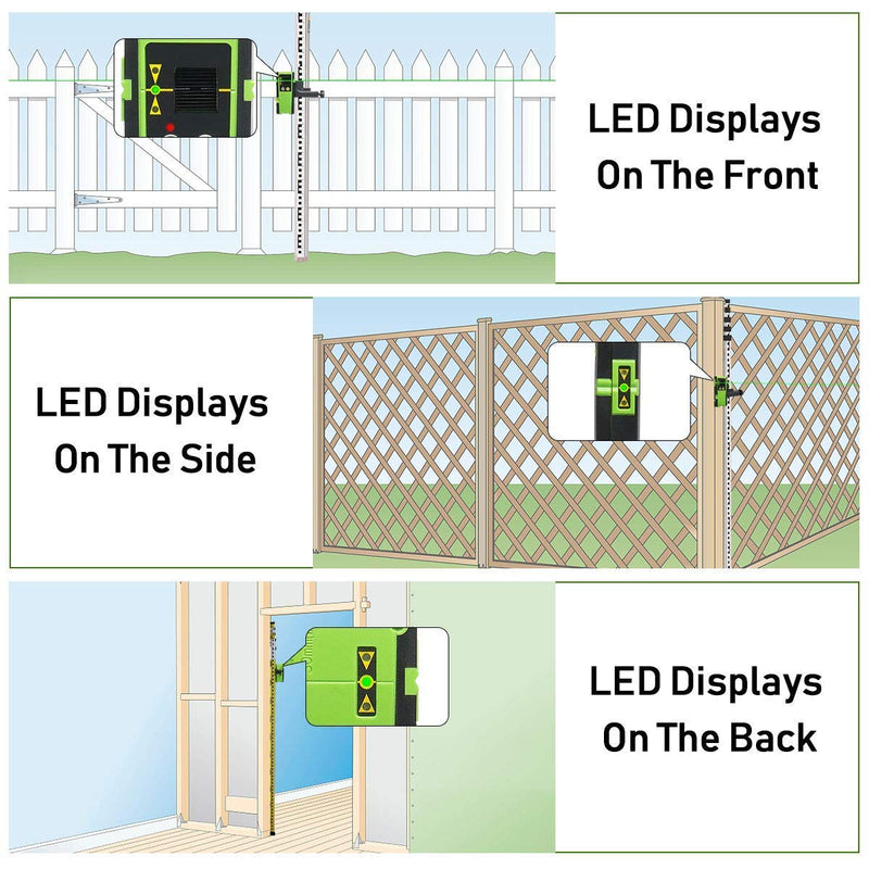 Huepar Laser Detector for Line Laser Level, Digital Laser Receiver Used with Pulsing Line Lasers Up to 200ft, Detect Red and Green Laser Beams, Three-Sided LED Displays, Clamp Included LR-6RG