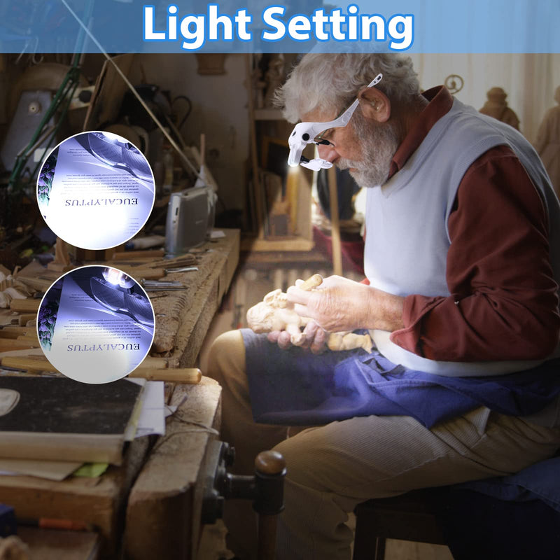 Magnifying Glasses with Light for Close Work, Rechargeable Magnifier Glasses, Interchangeable Lenses 1.0X 1.5X 2.0X 2.5X 3.5X for Reading, Arts and Crafts, Hobby headband magnifying glasses with case