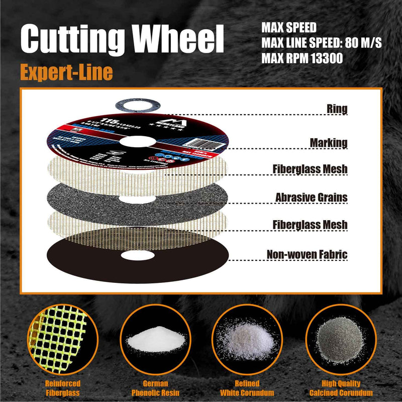 Merryland Cut Off Wheel 4 1/2 inch for Angle Grinder, Metal Cutting Wheel 4.5 X .045 X 7/8 Ultra Thin 25 Pack, Iron Steel Cutting Disc, Expert-Line E11071042 4-1/2 X 0.045 for Steel Metal Iron