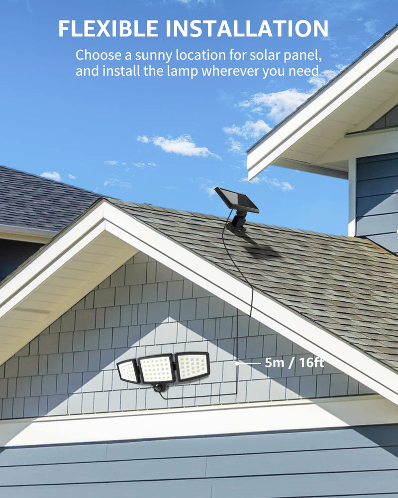 Lepro Solar Motion Lights Outdoor, 1000LM Security Lights, Separate Solar Panel, 3 Adjustable Head 270° Wide Lighting Angle, 72 LED IP65 Waterproof Flood Lights for Porch Yard Garage Pathway 1