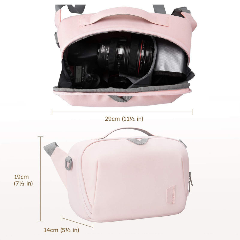 Camera Bag,BAGSMART SLR DSLR Camera Sling Bag Purse Crossbody Bag with Padded Shoulder Strap Water Resistant Anti-Theft Camera Shoulder Bag for Women, Pink 01-Pink