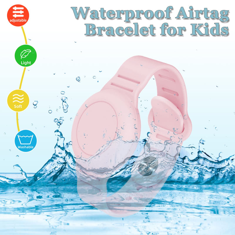 Kids Waterproof Airtag Bracelet Compatible with Apple AirTag, Hidden Silicon Protective Case for Air Tag GPS Tracker Holder, Adjustable Anti-Lost Watch Band for Toddler Child (Pink & Purple) Pink&Purple