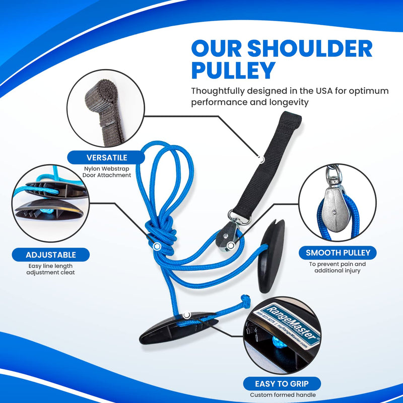 RangeMaster BlueRanger Shoulder Pulley with Patient Guide │ Aids Recovery and Rehabilitation │ Helps Enhance Pain Free Range of Motion │ Adjustable, Web Strap Door Attachment Blue