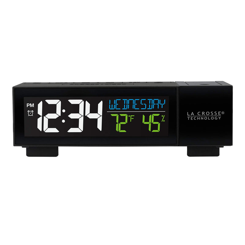 La Crosse Technology 616-1950-INT Pop-Up Bar Projection Alarm Clock with USB Charging Port, 6.51" L x 2.56" W x 1.81" H, Black