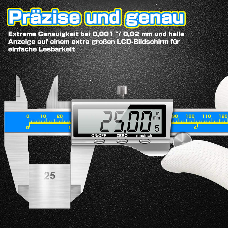 Digital caliper industrial quality Orthland caliper digital caliper 150 mm with large LCD precision caliper gauge depth gauge stainless steel analog IP54 waterproof for indoor outdoor steps brass blue