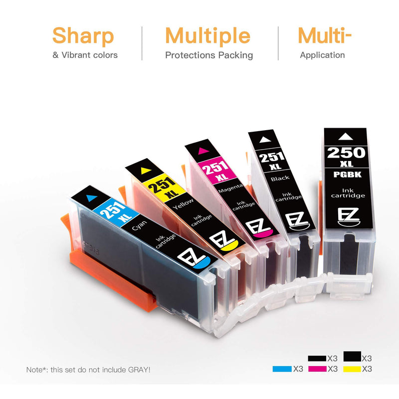 E-Z Ink (TM) Compatible Ink Cartridge Replacement for Canon PGI-250XL CLI-251XL PGI 250 XL CLI 251 XL to use with PIXMA MX922 IP7220 MG5520 MG5420 IX6820 IP8720 MG7520 MG7120 MG6320 Printer (15 Pack)