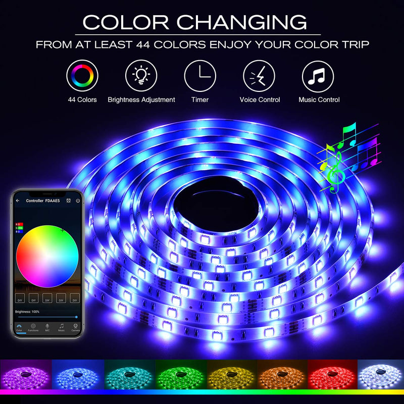DAYBETTER 16.4ft 5m Led Strip Lights, Flexible Color Changing 5050 RGB 150 LEDs Light Strips Kit Work with App 16.4 feet