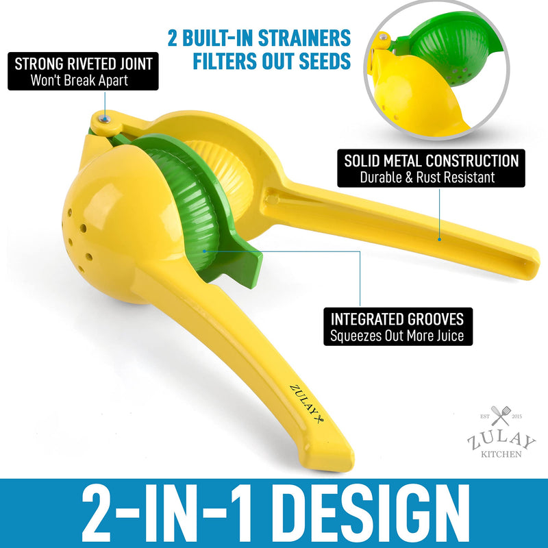 Zulay Premium Metal Lemon Lime Squeezer - Manual Citrus Press Juicer Medium Handheld Classic Yellow and Green