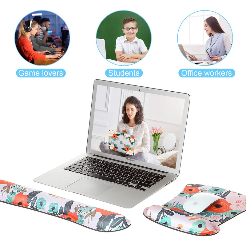 Ergonomic Mouse Pad with Wrist Support and Keyboard Wrist Rest Pad, iDonzon Cute Wrist Pad with Non-Slip Rubber Base and Raised Memory Foam, Easy Typing & Pain Relief, Flower