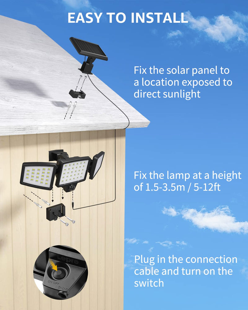 Lepro Solar Motion Lights Outdoor, 1000LM Security Lights, Separate Solar Panel, 3 Adjustable Head 270° Wide Lighting Angle, 72 LED IP65 Waterproof Flood Lights for Porch Yard Garage Pathway 1
