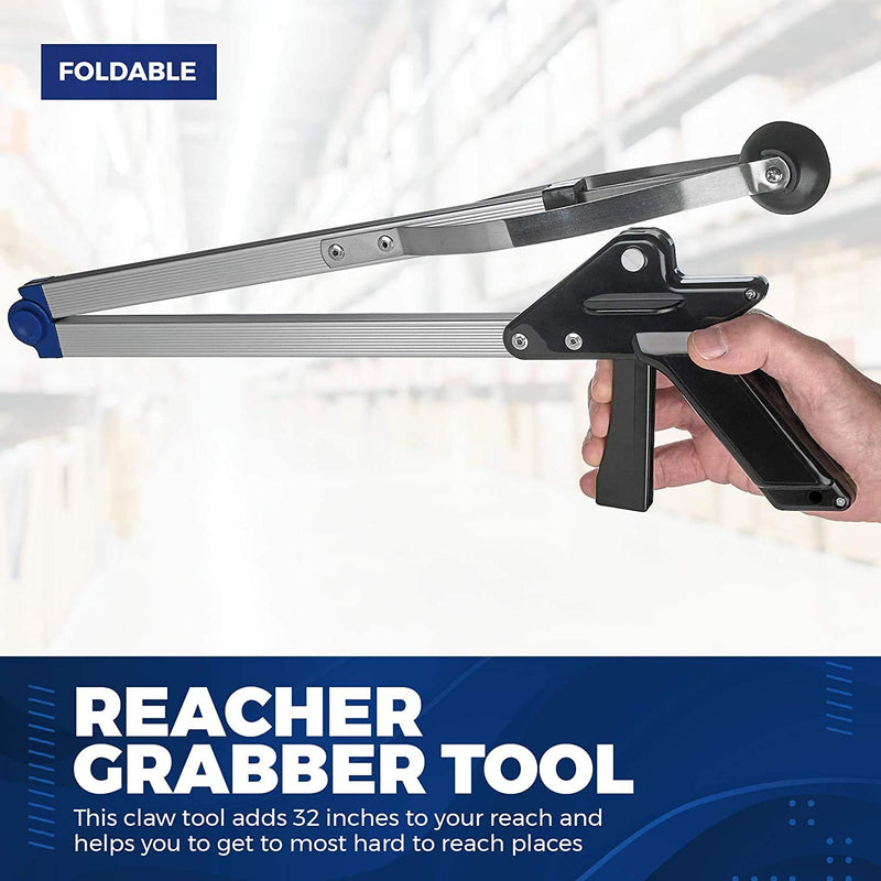 Reacher Grabber Tool - Gripping Device - Lightweight Durable Folding Claw Extends Arm Reach to 32 Inches Ideal Indoor and Outdoor Reaching Mobility Aid and Trash Grabber Picker Upper Tool