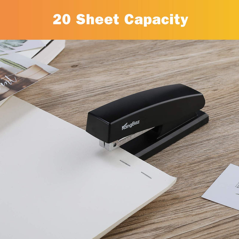 Office Stapler - Stapler for Staples - 20 Sheet Capacity (26/6) Staplers for Desk, 5000 ¼” Staples and Black Standard Staplers for Office, Home and School