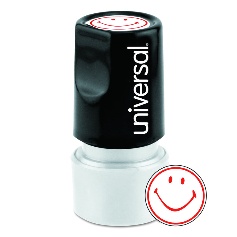 Universal Round Message Stamp, Smiley Face, Pre-Inked/Re-Inkable, Red (10080)