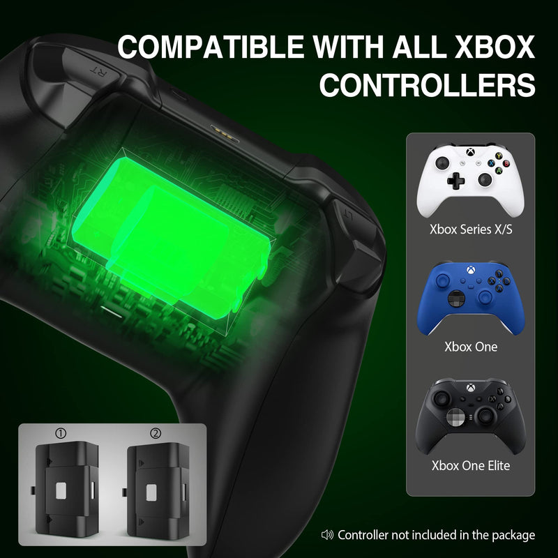 2 Pack Rechargeable Controller Battery Pack for Xbox One/Xbox Series X S with 4 Battery Cover Play and Charge Kit with Micro USB Charging Cable for Xbox 1 S/X/Elite Wireless Remote XB-SB01