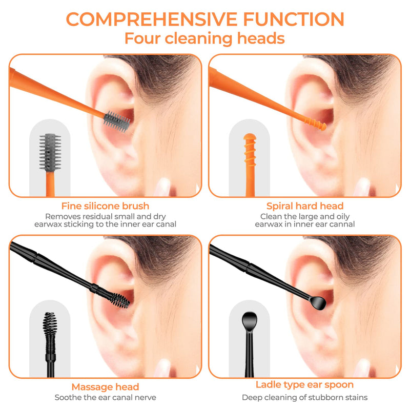 Q Grips Earwax Removal Kit Ears Cleaner 2 Pieces Ear Remover Pick Tool Set Reusable Soft Silicone with Exquisite Leather case for Olders Adult Kids Grey