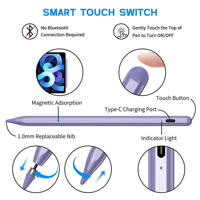 Active Stylus Pens for Touch Screens, NTHJOYS Digital Pencil for iOS/Android with Magnetic Design Fine Point Stylist Compatible with Apple iPad/Pro/Air/Mini/iPhone/Samsung/Tablets Writing & Drawing Purple