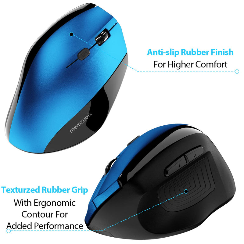 memzuoix Ergonomic Mouse Wireless Mouse, 2.4G Large Vertical Mouse Optical Cordless Mice with 800 / 1200 /1600 DPI, Ergonomic Computer Mouse for Laptop, PC, Desktop (for Right Hand ,Blue) Blue