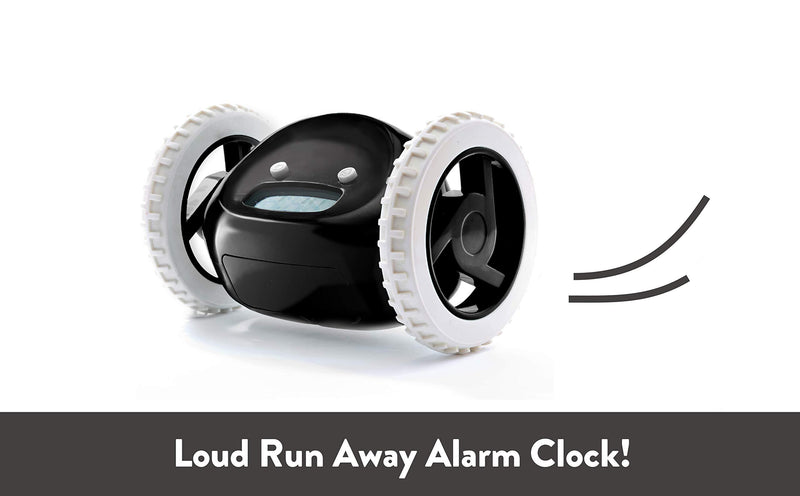 Clocky Alarm Clock on Wheels (Original) |Extra Loud for Heavy Sleeper (Adult or Kid Bed-Room Robot Clockie) Funny, Rolling, Run-away, Moving, Jumping (Black) Black