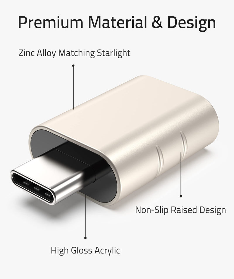 Syntech USB C to USB Adapter Pack of 2 USB C Male to USB3 Female Adapter Compatible with MacBook Pro 2021 iMac iPad Mini 6/Pro MacBook Air 2022 and Other Type C or Thunderbolt 4/3 Devices Starlight