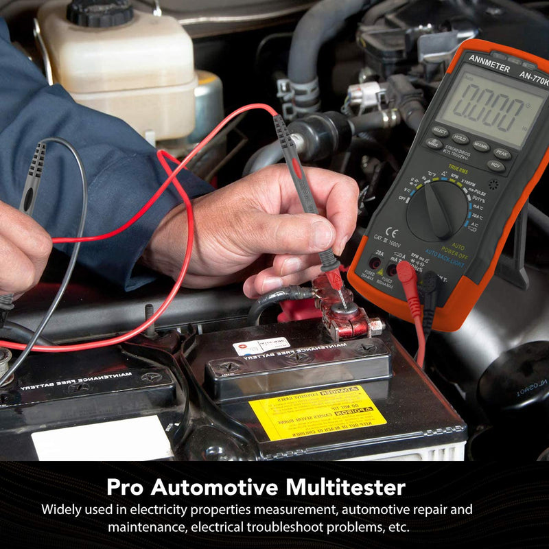 Digital Multimeter Engine Analyzer, Auto-Ranging 6000 Counts Voltage Meter, Volt Ohm Amp DMM Tester, Injection Pulse, Dwell Angle, RMP Tester for Automotive Professionals (ANNMETER AN-770K)