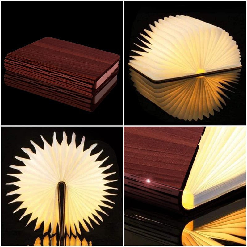 Wooden Book Lamp, Novel Folding Book Lamp Night Light, White Light Yellow Light Warm Yellow Light Color Change with USB, 360° Folding Lamp Suitable for Home and Office