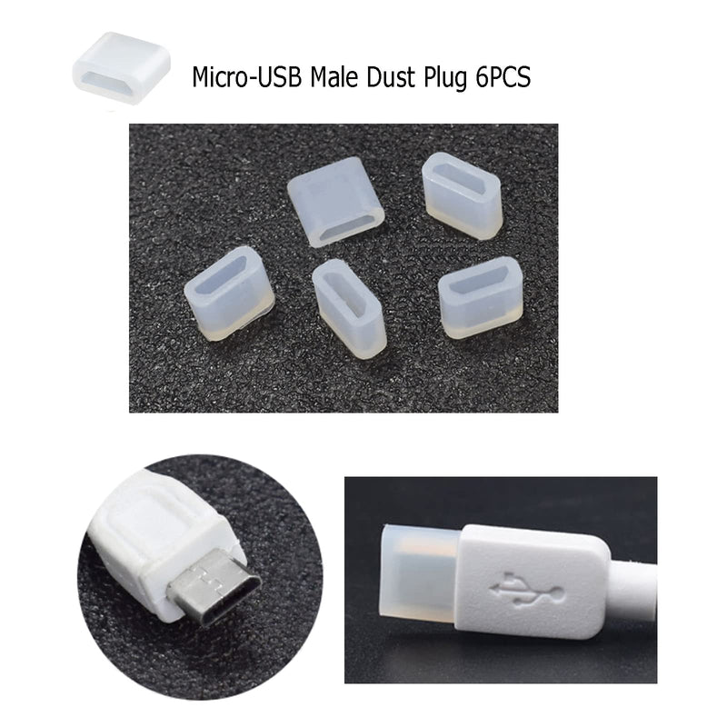30 PCS 6 Types USB Anti Dust Cover Plugs, USB Type-C Dust Stopper, Silicone Soft Micro USB Cap Port Protector, Anti Dust Cover Protector Plugs Cap for USB A, Micro USB, Type C Ports (30PCS) 30PCS