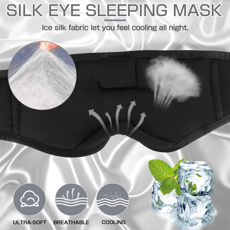 LC-dolida Sleep Headphones, Bluetooth Sleep Mask Sleeping Headphones Wireless Ice Silk Sleep Mask with Bluetooth Headphones 5.2 Bluetooth Eye Mask for Sleeping Music Headset Gifts for Men Women Grey