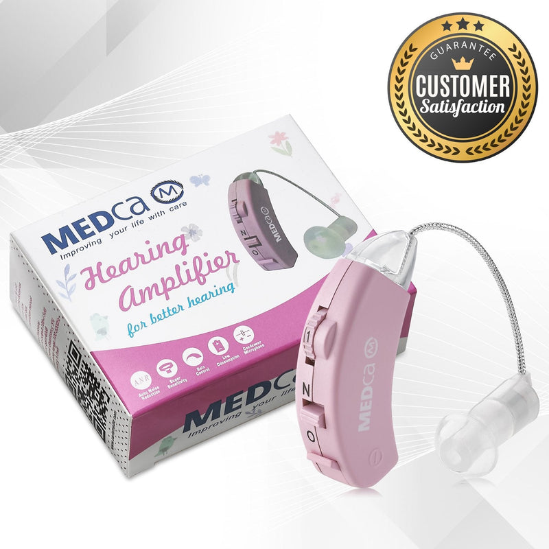 Digital Hearing Amplifier - Behind The Ear Sound Amplifier Set, BTE Hearing Ear Amplification Device and Digital Sound Enhancer PSAD for Hard of Hearing, Noise Reducing Feature, Pink by MEDca