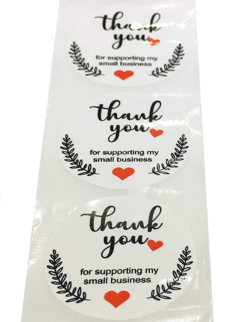 1.5" Round Thank You for Supporting My Small Business Sticker Labels with Hearts Waterproof - Printed White Small Business Thank You Stickers 500 Thank You Labels/Roll 1.5 inch