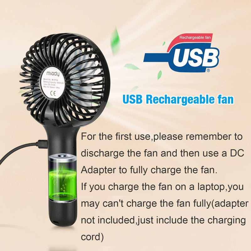 2-Pack Upgraded 5000mAh Portable Handheld Fan 3 Speed Mini USB Strong Wind 7-20 Hours Runtime Personal Electric Small Fan for Travel Office Outdoor Black+white