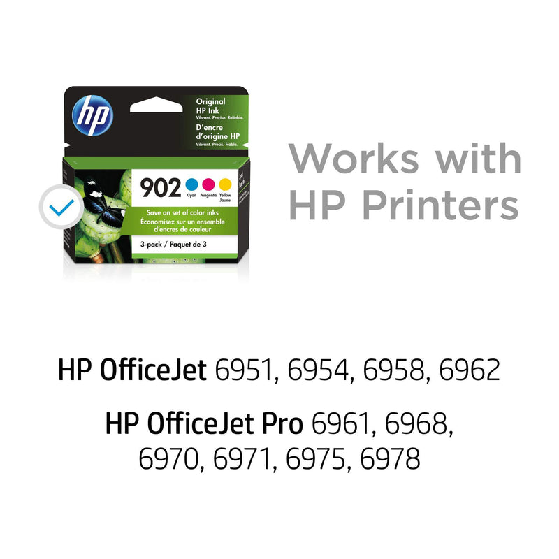 HP 902 | 3 Ink Cartridges | Cyan, Magenta, Yellow | Works with HP OfficeJet 6900 Series, HP OfficeJet Pro 6900 Series | T6L86AN, T6L90AN, T6L94AN