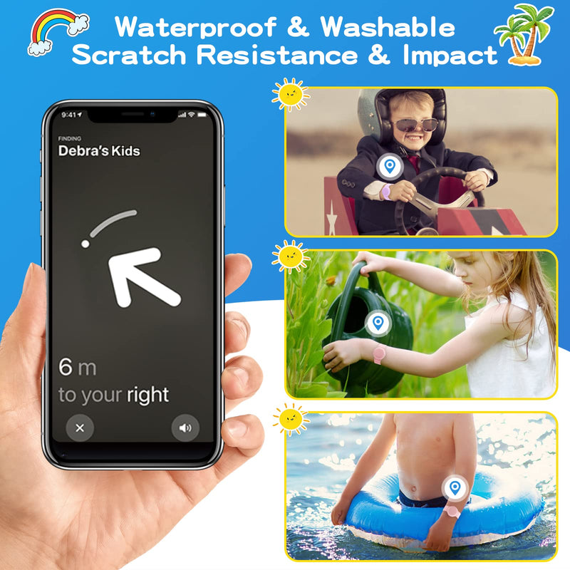 Waterproof Air Tag Bracelet for Kids(2 Pack), Soft Silicone Air Tag Hidden Wristband Kids, Lightweight GPS Tracker Compatible with Apple AirTag Watch Band for Child (Purple & Pink) Purple & Pink