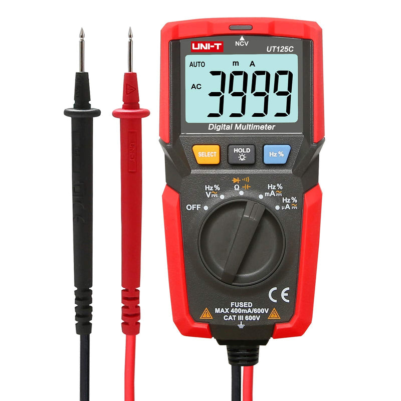 UNI-T UT125C Digital Multimeter Pocket Multi Tester, 4000 Counts AC DC Voltage AC DC Current Resistance Capacitance Frequency Duty Cycle NCV Diode Test Continuity Test Data Hold Auto Power off