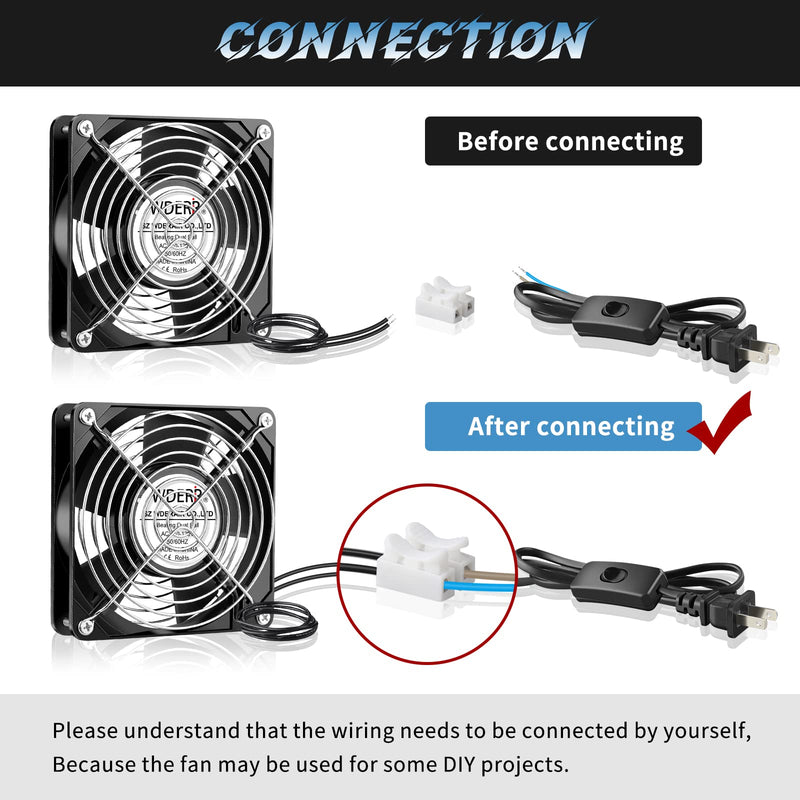 Wderair Metal Axial Muffin Fan AC 110V 120V 120mm x 25mm Dual Ball High Performance Small Box Fan for DIY Cooling Ventilation Exhaust Projects
