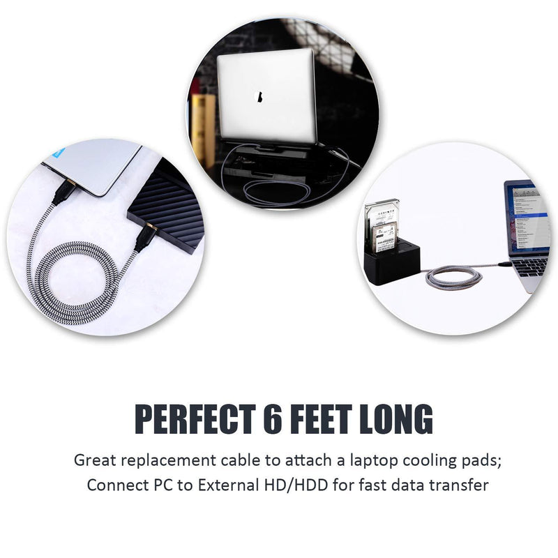 Besgoods 2-Pack 6ft Braided USB to USB 3.0 Cable - USB A to A Male to Male Cable Double End Cord with Gold-Plated Connector Compatible Hard Drive Enclosures, DVD Player, Laptop Cooler Black White