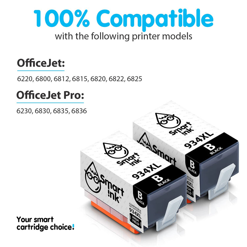 Smart Ink Compatible Ink Cartridge Replacement for HP 934 XL 935 935XL 934XL for Officejet Pro 6230 6830 6835 Officejet 6220 6812 6815 6820 (2 BK Pack Combo) 2 x Black