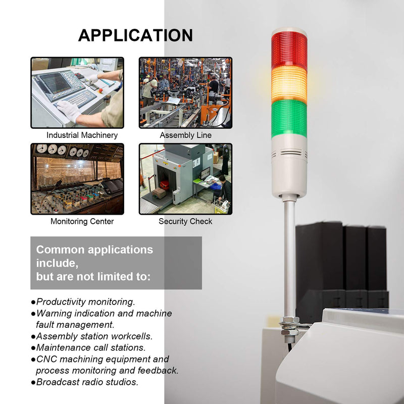 LUBAN Tower Stack Lights, Industrial Warning Signal Lights Tower Lamps Column, Factory Workshop Safety RGB Signal Indicator, LED Andon Lights (12V, 3 Tiers, Without Sound) DC 12V 3-Layer