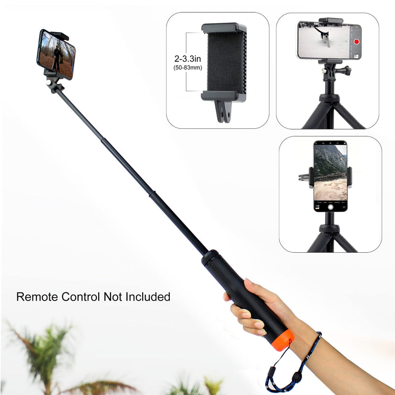 GEPULY Waterproof Telescopic Selfie Stick Floating Hand Grip Tripod for GoPro Hero 10 9 8 7 6 5 4 3 2, Fusion, Max, OSMO and Most Action Cameras - Features as Floating Pole, Hand Grip, Monopod, Tripod Floating Tripod Pole for Action Camera