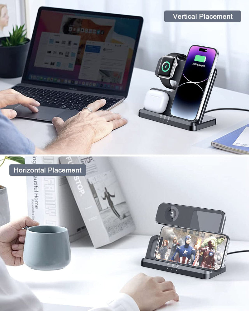 𝟮𝟬𝟮𝟯 𝗡𝗲𝘄 Wireless Charging Station 3 in 1 Wireless Charger for iPhone 14 13 12 11 Pro Max/X/8 Charging Station for Multiple Devices for Apple Watch Ultra SE 8 7 6 5 4 3 2 for AirPods Pro 3 2 Black