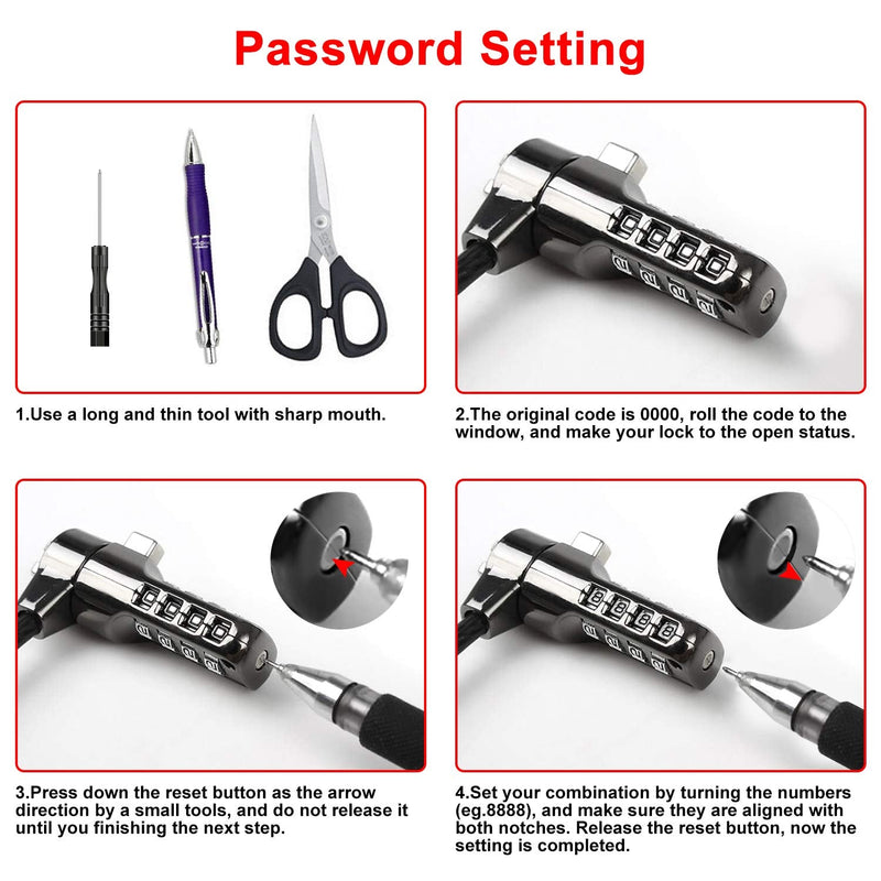 Computer Laptop Cable Lock,Slot Plate 6.23ft Cable,Security Computer Combination Lock, 4 Digital Password Protection Cable, Anti Theft Lock and Notebook Other Device