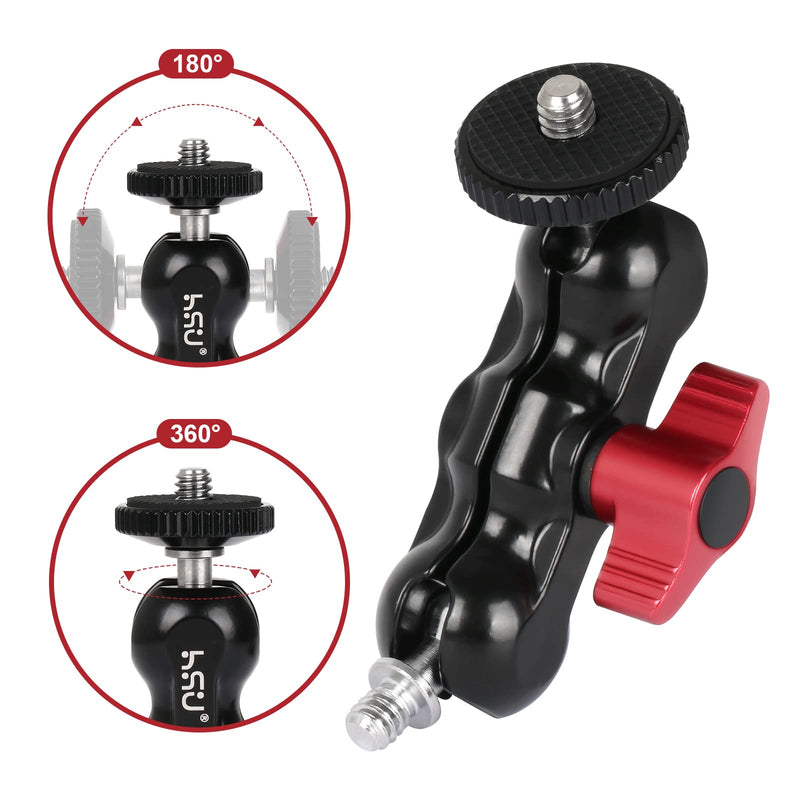 HSU Magic Arm with Dual Ball Head (1/4"-20 Screw) Aluminum Alloy Metal Adjustable Universal Extension Magic Arm for Monitor, Microphone, GoPro