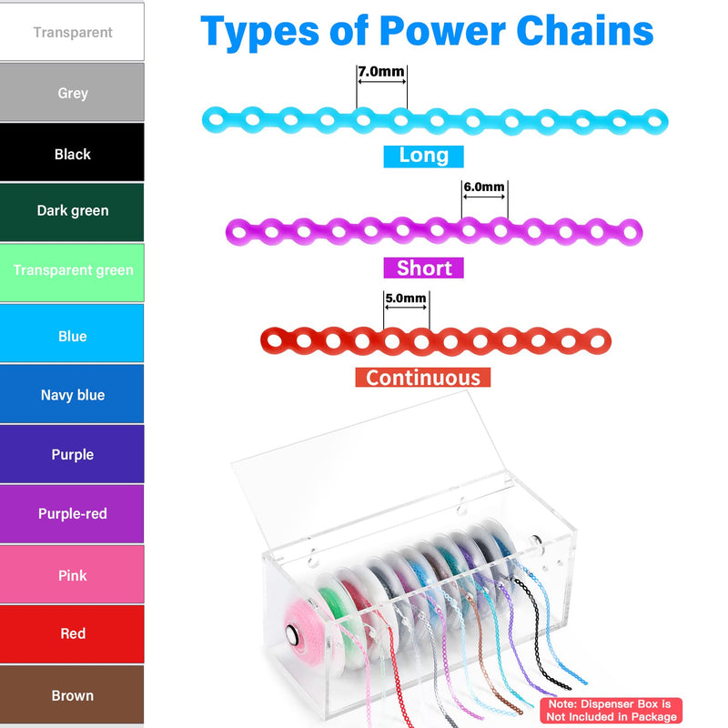 Orthodontic Elastic Chain Powerchain Annhua Dental Spool Elastic Rubber Band Power Chains for Braces - Long, Grey - 13# - 15ft/Roll Long Size 13#