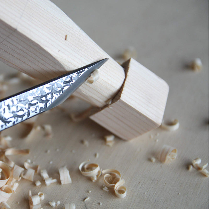 KAKURI Kiridashi Knife Right Hand 24mm, Professional Razor Sharp Hand Forged Japanese Carbon Steel Blade Hammered Pattern for Woodworking, Marking, Wood Carving, Whittling, Made in JAPAN