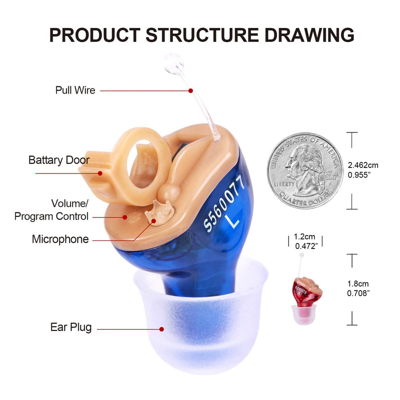Hearing Amplifier for Seniors Adults Noise-Cancelling - Miracle Ear Amplifier Invisible Sound Amplifier Digital Hearing Enhancement Devices As Seen On TV Hearing Aid Cleaning Tools Included (Blue) Blue