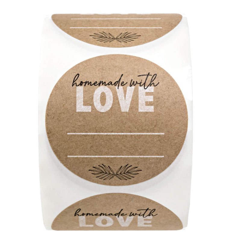 Homemade with Love Canning Stickers / 500 2" Circle Labels Printed On Sturdy Kraft Stock/Illustrated Botanical Accent