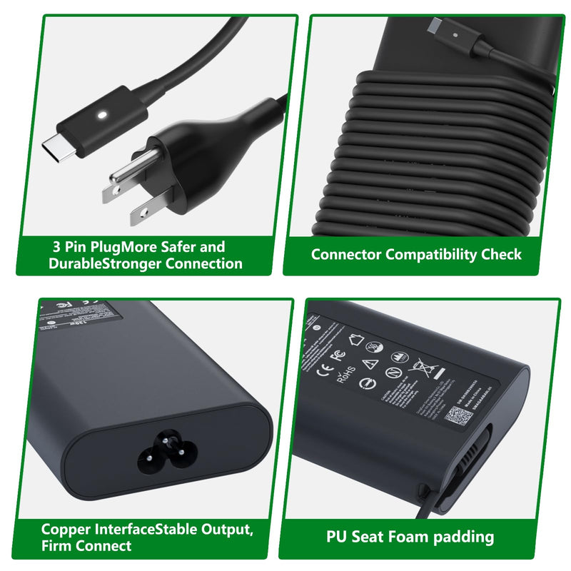 130W USB C Charger for Dell 130W Laptop Charger USB C : Dell XPS 15 Charger,Dell USB-C 130 W AC Adapter,XPS 17 2in1 9575 9500 9700 Precision 5560 5530 5550 5750 Latitude 7310 7210 9410 9510 Power Cord