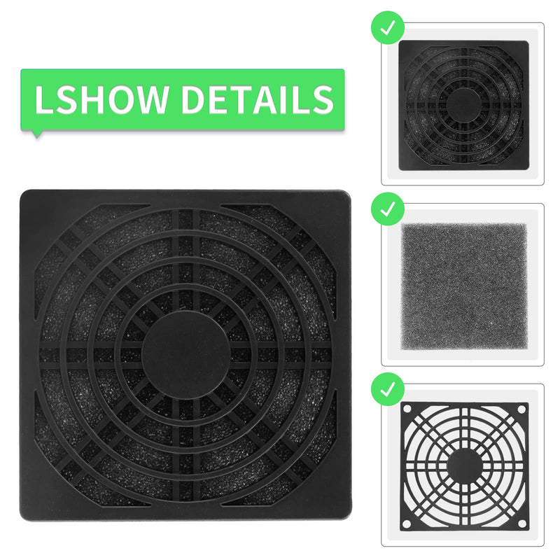 Unlorspy 6 Pcs Black Cooling Fan Filter 80 mm Square Plastic Case Fan Filter Cover PC Computer Case Mesh