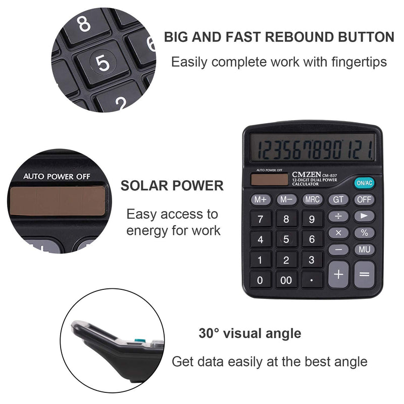 JAWOO Calculators Dual Power Handheld Electronic Business Solar Basic Calculator with Large LCD Display 2 Pack