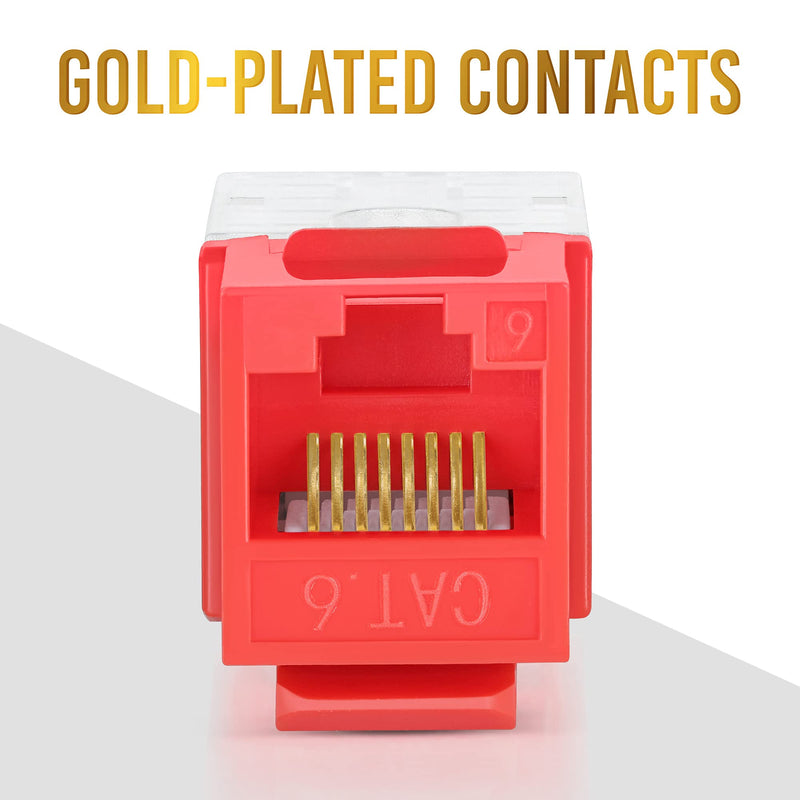 Everest Media Solutions RJ45 Cat6/5e Keystone Jack - 110-Type Modular Female Connectors | Compatible with Speed Termination Tool - easyJACK | Cat6/5e, 20-Pack, Red Quantity 20 CAT6 / 5E