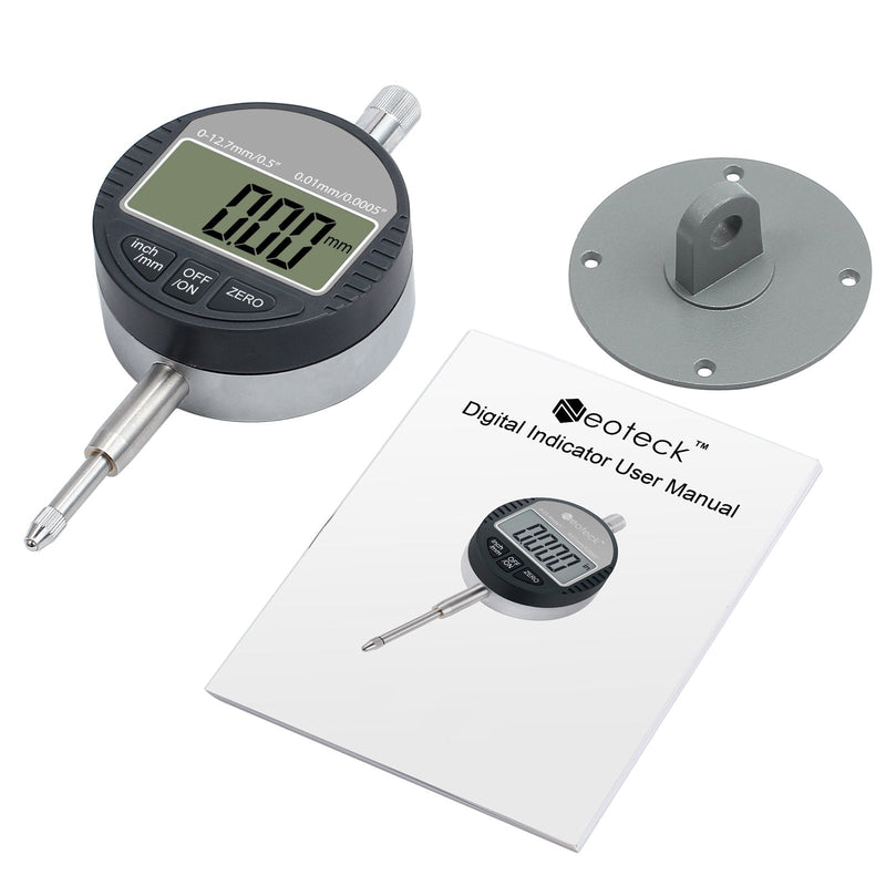 Neoteck Digital Dial Indicator 0.01/0.0005'' Digital Measuring Probe Measuring Instrument Measuring Range 0-12.7mm/0.5'' Dial Gauge Indicators Electronic Display Instrument